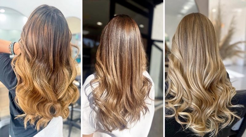 Trois réalisations : balayage caramel, ombré, blond doré